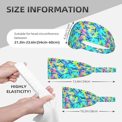 Butterfly Print Headband for Women, Colorful Elastic Hair Band for Workout, Yoga, Sports - color: 6