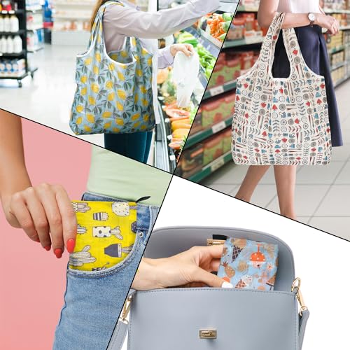 Reusable Foldable Shopping Bags, 4 Pack - Lightweight And Compact, Grocery Totes With Summer Patterns, Machine Washable And Durable, Ideal For Groceries, Travel, And Daily Use - color: Summer 4 Pack