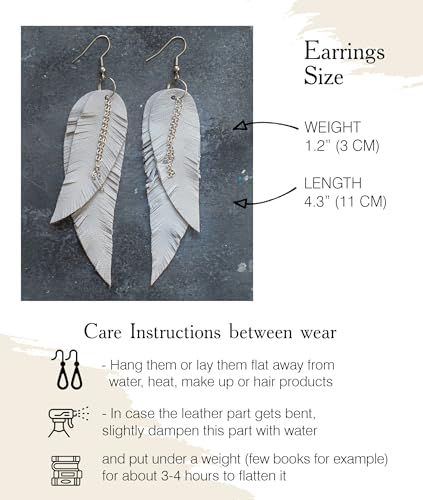 Black shiny Leather Feather Earrings for Women, Lightweight Minimal Boho Dangle Earrings, Small Simple Everyday Jewelry - color: light grey
