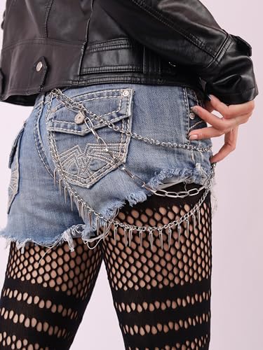 Sacina Gothic Layered Silver-tone Spike Chunky Pants Chain, Wallet Belt Chain, Goth Grunge Punk Accessories