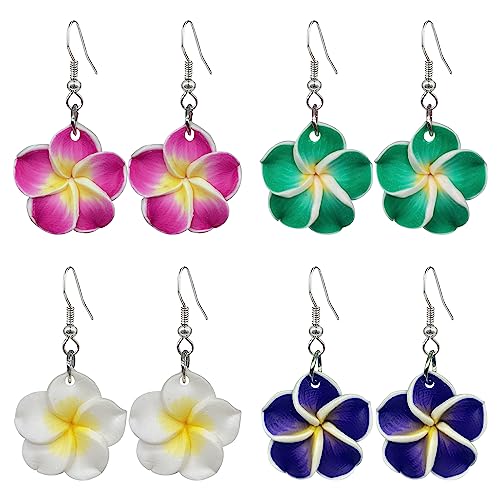 4 Pairs Tropical Bohemian Dangle Earrings For Women Hawaii Plant Daisy Flower Drop Earrings Set - color: style-1