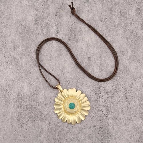 Leather Necklace for Women Long Boho Necklace Bohemian Choker Vintage Necklace Braided Boho Jewelry with Adjustable Brown Leather Cord - color: Boho Round Pendant Necklace