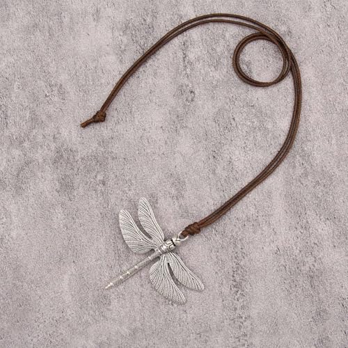 GelConnie Leather Necklace for Women Round Wooden Pendant Long Leather Choker Vintage Sweater Necklace Gold Chunky Boho Necklaces for Women - style: Dragonfly Casual Necklaces
