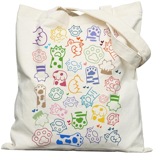 METALPHA Aesthetic Tote Bag for Women Girls - Resuable Double-Sided Printed Canvas Tote Bag with Snap Closure and Pocket - color: Purrfectpaws