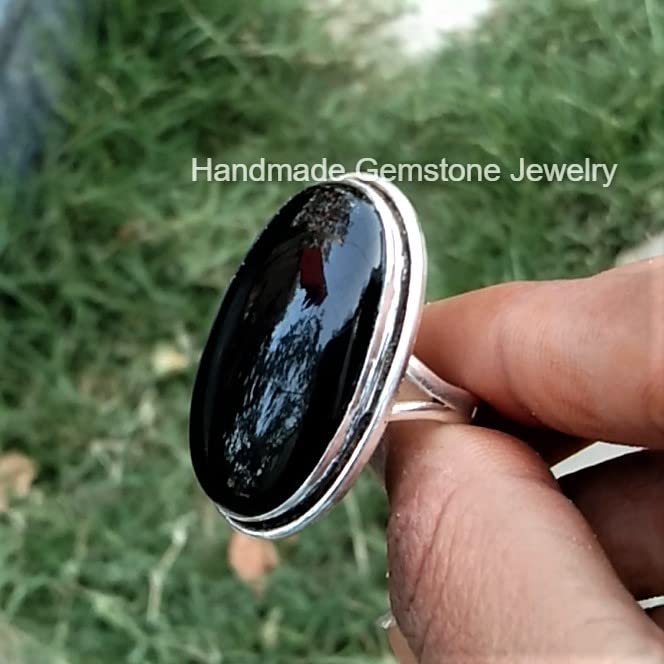 Natural Black Onyx Ring| Oval Shape Design| Handmade Split Band| Boho Style| Statement Black Gemstone| Big Stone| Trending | Black Onyx Jewelry