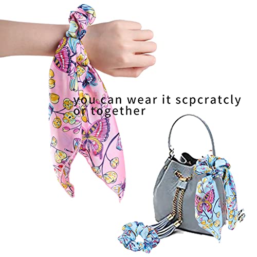 Butterfly Scrunchies - Vivid Silk Hair Accessories with Colorful Scarves, Ribbons, Elastics, Bandanas, Bows and Bands for Women and Girls (6PCS) | Hair Scarves,Hair Scrunchie with Tails,Hair Bows,Scarf Ponytail Band,Hair Accessories for Women,2 in 1 - col