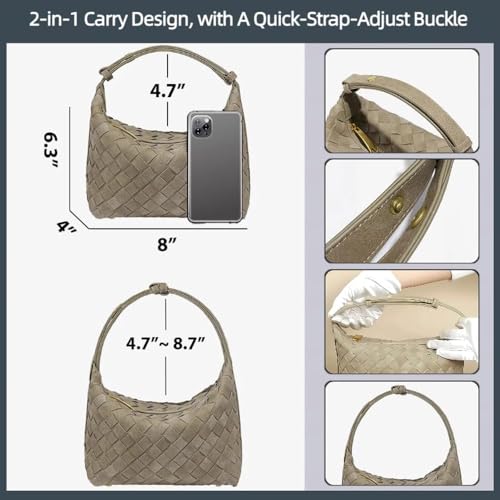 Luxurious Suede Slouch Hobo Bag for Women Woven Leather Shoulder Bags Top-Handle Purses