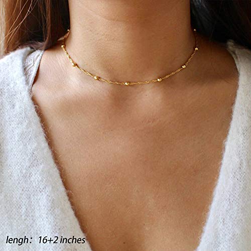Turandoss Gold Layered Necklaces for Women - 14K Gold Plated Handmade Multilayer Bar Pearls Coin Disc Moon Butterfly Medallion Adjustable Dainty Layered Choker Necklaces for Women Jewelry - style: "3 Layered Necklace - Chain&Triangle&Bar