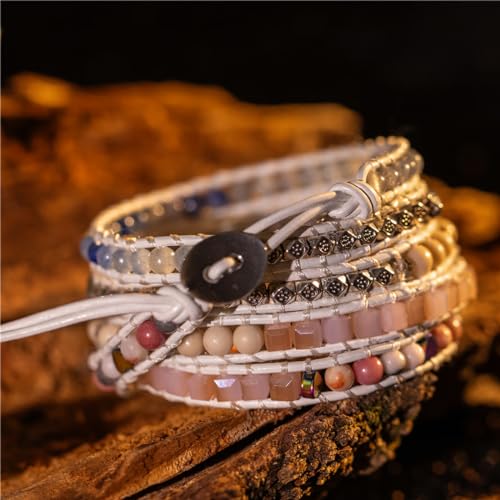 YGLINE Boho Handmade Wrap Leather Tube Crystal Stone Bracelet for Women - color: Druzy Stone