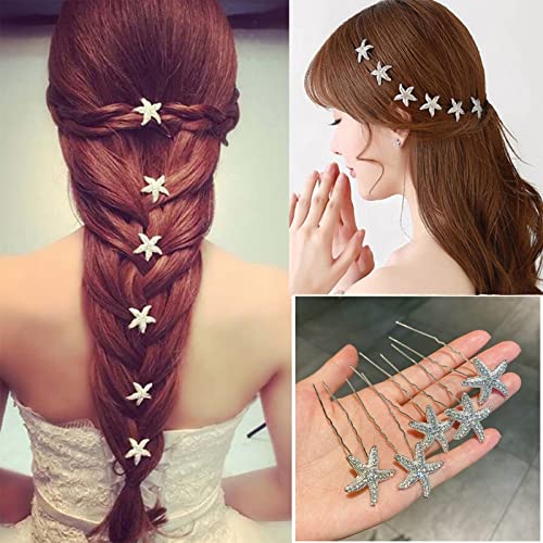 Jaciya 18 Pack Bride Crystal Rhinestone Starfish Hair Pin Hair Jewelry Hair Accessories Women Headwear Headdress for Beach Themed Wedding,Party, Hair Clips for Women