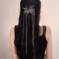 Jumwrit Silver Rhinestone Hair Clip Semi Circle Hair Barrette Long Beaded Chain Tassel Ponytail Holder Clip Boho Big Spider Hair Clip Bling Hair Accessories for Women Girls