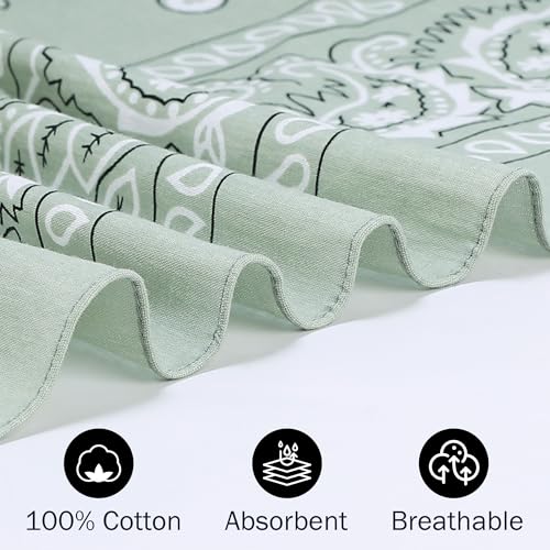 Mochabao 100% Cotton 27" x 27" Large Bandanas for Men & Women, Multi-Purpose Bandana Headbands, Square Head Scarf - color: Red/Gray/Brown/Sage Green