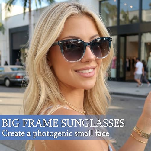 Myiaur Polarized Sunglasses for Women, Trendy Square Shades with UV400 Protection Sun Glasses for Daily (2 Pack) - color: A07 Black+gradient Blue