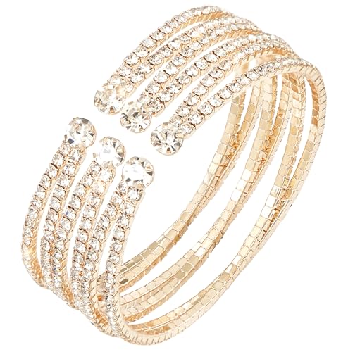 Rhinestone Bracelet for Women MultiLayer Crystal Cuff Bracelet Strand Layered Bracelet - color: Gold 5