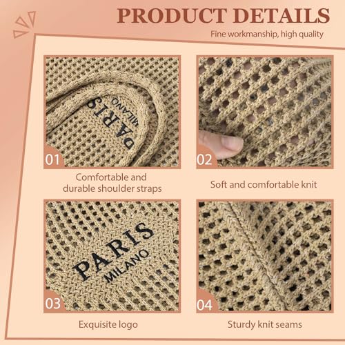 Ayieyill Crochet Tote Bag For Women, Crochet Mesh Beach Tote Bag Summer Vacation Aesthetic Boho Knit Bag for Women - color: G/Khaki