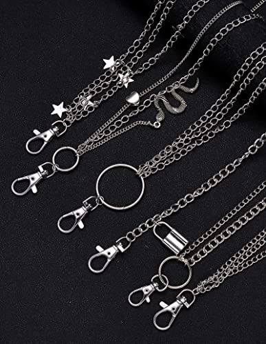 6 Pieces Pants Chains Multi-Layer Butterfly Lock Round Star Snak Heart Jeans Chains Accessory Hip Hop Pocket Punk Goth Wallet Chain Charm Rock Belt Loop Trousers Chain for Women Men Silver - style: B: 6Pcs(Snake)