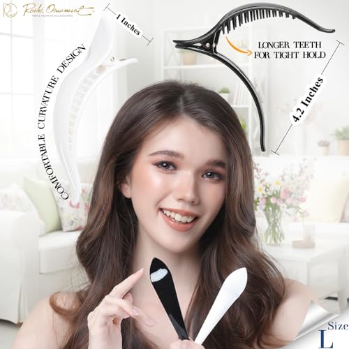 RC ROCHE 6 Pcs Duck Bill Alligator Hair Clips for Women Sectioning Flat Claw Long Thick Hair Inner Teeth Curved Styling Jaw Strong Secure Grip Salon, Large Black & White - color: (Large) Black & White