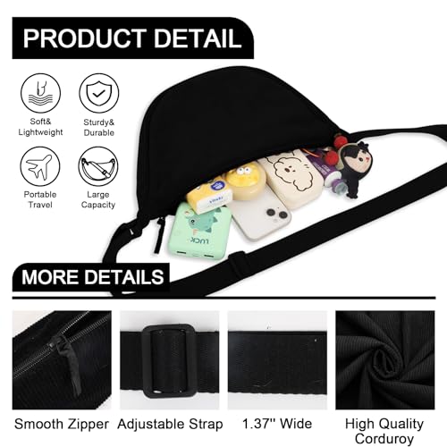 Nylon Crescent Crossbody Bag for Women Purses Trendy Men,Small Travel Sling Bag Hobo - color: Corduroy Black, size: Small