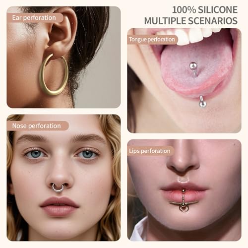Piercing Kit Silicone Model Body Part Displays Set, 8pcs Soft Body Piercing Practice Model Kit with Display Holder,Soft Fake Tongue Mouth Nose Eye Navel Ear 5D Model Training Tool Kit for Piericng