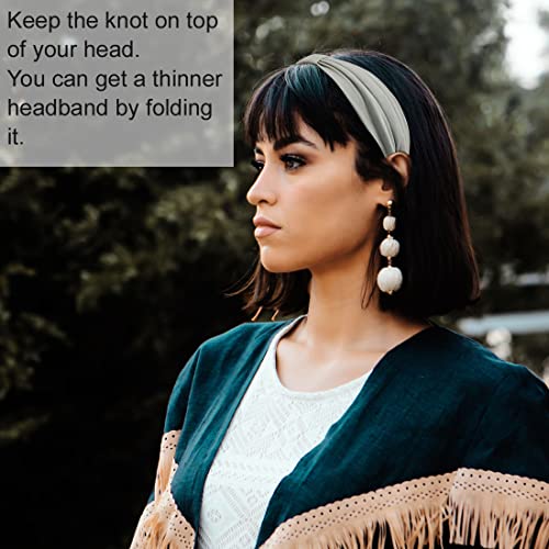 YONUF Wide Boho Headbands for Women Fashion Knotted Headband Yoga Workout Hair Accessories African Head Wrap 4 Pack - color: Brown, Gray, Black, Khaki
