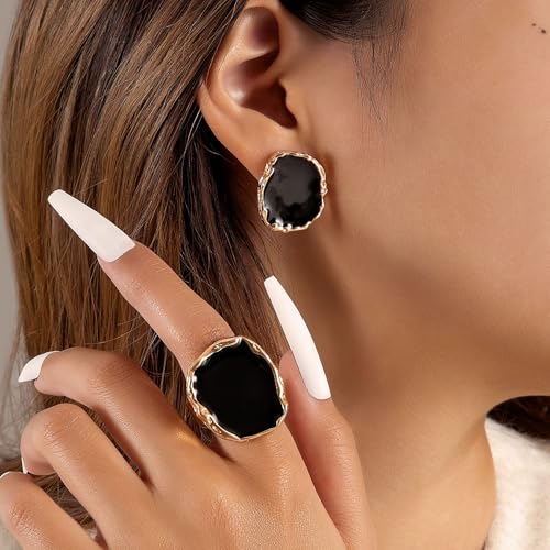 Statement Rings For Women Chunky Gold Ring Unique Cocktail Rings Vintage Big Black Drip Ring Fashion Punk Jewelry For Women - style: Gold
