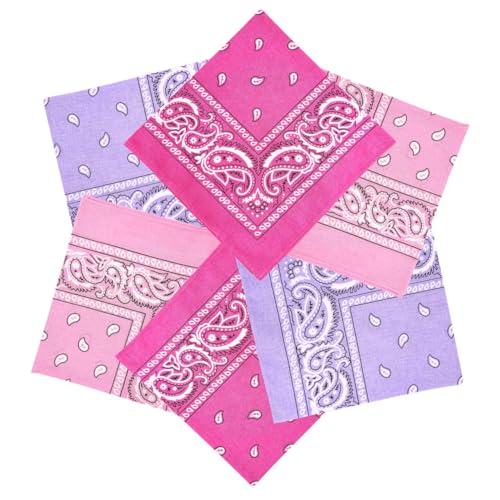 MDSTYLE 6 Pack 100% Cotton Bandanas 22” x 22" for Men & Women Paisley Handkerchief Headband Scarf Bandana - color: Hot Pink X2, Pink X2, Lavender X2