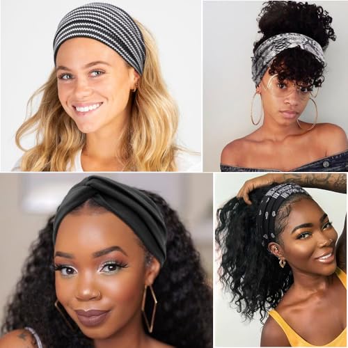 DRESHOW 6 Pack Boho Non-Slip Headbands for Women Girls Yoga Workout Running Knotted Turban Floral Printed Elastic Head Wrap - color: 6 Pack: Cross Printed a