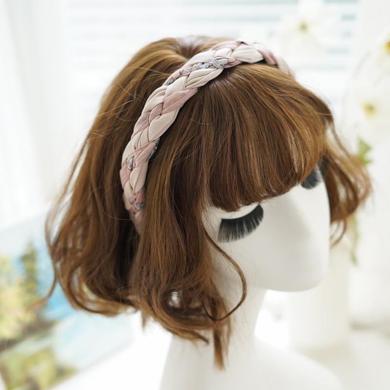 Braided Headband for Women-Vintage Fabric High Crown Headband with Non-Slip Teeth, Cute Boho Knotted Hair Band for Women & Teens (15-Dusty Pink, One Size) - color: 15-Dusty Pink