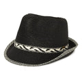 Funky Junque Straw Fedora Hats for Women - UPF 50+ Sun Hat, Short Brim Packable Beach Hat with Woven Pattern - color: Black