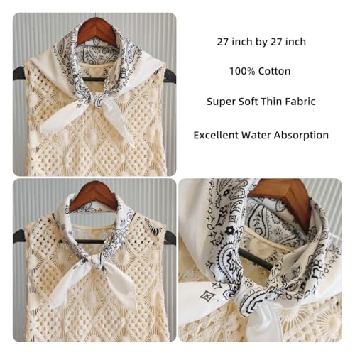 Bandana Single Pack Soft Thin 27 inch Cotton Paisley Extra Large Headwear - color: White