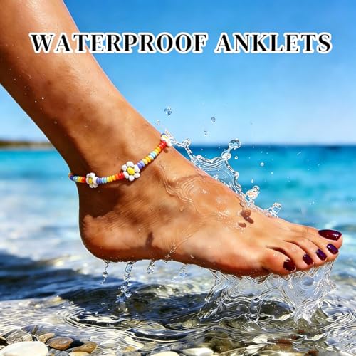 Tgirls Boho Ankle Bracelets for Women Beaded Anklets Chain Beachy Flower Foot Accessories - color: Colorful