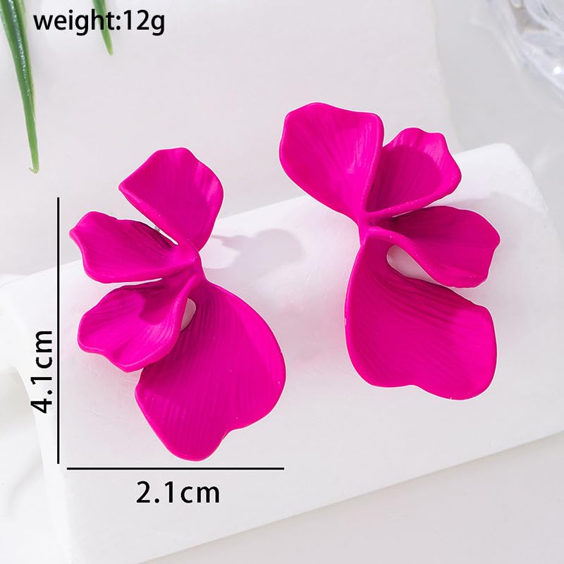 Chunky Earrings Big Statement Earrings for Women Trendy Large Floral Ginkgo Leaf Flower Earring Irregular Long Drop Dangle Earrings Chunky Jewelry - style: 1 - Hot Pink