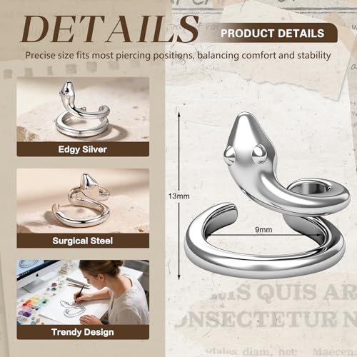 Gothic Ear Cuffs Helix Cartilage Clip on Goth Ear Cuff Stainless Steel Hypoallergenic Earrings for Women Men Non Piercing Gold & Silver Fake Earring Lightweight Punk Jewelry Gift - color: K11-Silver Snake Design