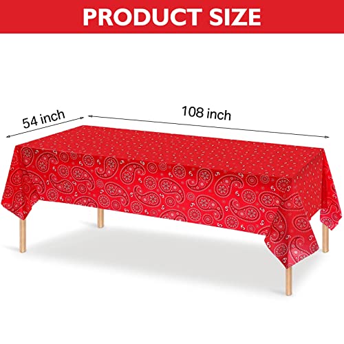 Western Party Tablecloth Paisley Table Cover Bandana Plastic Table Cloth Rectangle Floral Tablecloth for Western Cowboy Themed Party Decorations, 108 X 54 Inches (3, Red, Blue, Black) - color: Red, Blue, Black