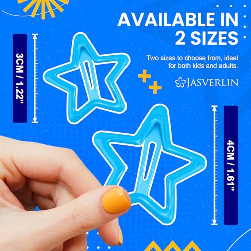 JASVERLIN Star Hair Clips for Girls, 36 pcs Cute Accessories Kawaii Metal Snap Hairclips for Women Kids, Colorful Y2k Aesthetic Glitter Stars Barrettes Assorted Size (Blue) - color: Blue