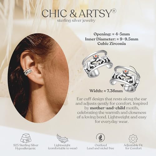 CHIC & ARTSY 925 Sterling Silver Ear Cuffs for Women, Non Piercing Clip On Cartilage Cuffs, Adjustable Fake Conch & Helix Earrings, Gold Plated & Oxidized Various Styles - color: ear cuff #35