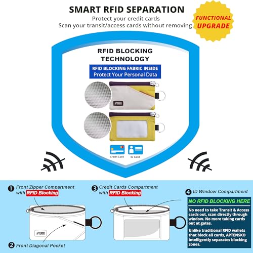 RFID Blocking Travel Wallet with Adjustable Lanyard, Small Nylon Zipper Pouch and Badge Holder for ID, Credit Cards, Cash, Keys, Commuters (Almond+DarkYellow) - color: Almond+DarkYellow