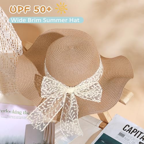 Beach Hats for Women, Sun Straw Hat for Women, UPF 50+ UV Sun Protection Sun Hat Womens, Foldable Floppy Sun Hat - color: W-khaki