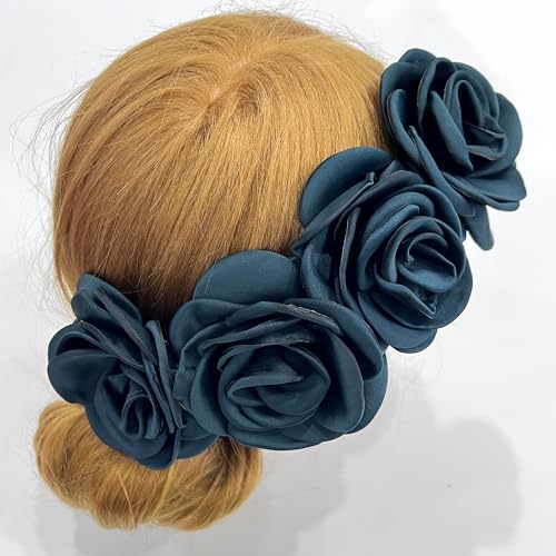 Sanrich Women's Brooches 4pcs Rose Flower Hair Clip Mexican Hair Flowers Clips Hairpin Brooch Tea Party Hats Headpieces (blackish green) - color: blackish green