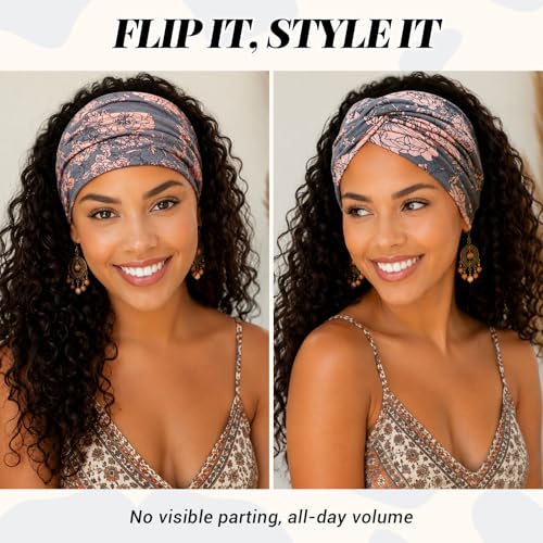 Wide Headbands for Women's Hair, 4 Pcs Hair bands – Vintage Turban Elastic Head Bands Adult Women Soft Head Wraps Knotted for Yoga & Workout – Summer Fashion Hair Accessories(Green flowers) - color: Green flowers