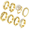 FEYIR 8 Pcs Fidget Rings for Women Anxiety Spinner Stainless Steel CZ Band Ring Spinning Rings Set for Anxiety - color: 8pcs-Gold
