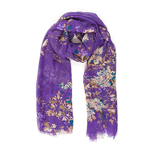 MELIFLUOS DESIGNED IN SPAIN Scarf for Women Lightweight Floral Flower Scarves for Summer Fall Shawl Wrap - color: Barcelona Collection 1 - Purple Floral