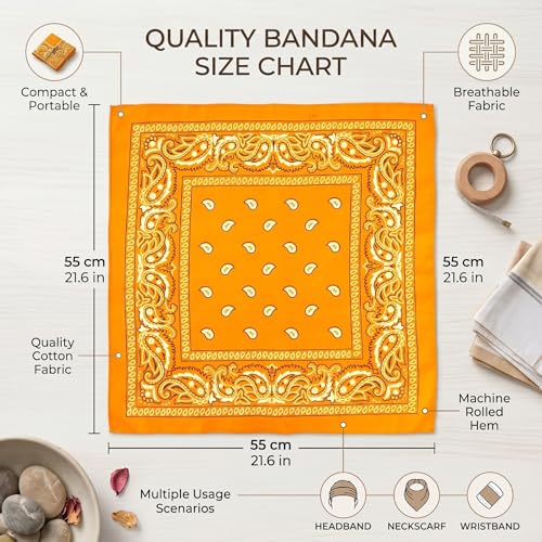 Blulu 12 Pack Neon Bandanas Bulk Multi Purpose Paisley Cowboy Bandanas for Men Women Headband Western Music Festival Rave - color: Orange, Yellow, Green, Rose Red