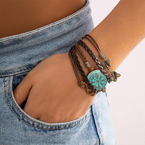 Viking Compass Protect Bracelet for Women Turquoise Charm Bracelets Viking Norse Jewelry for Women - color: A