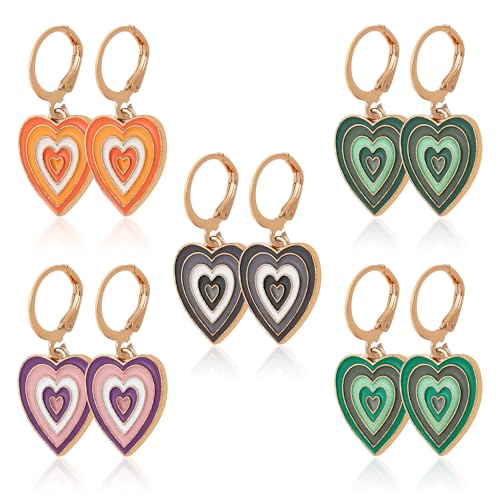 LETFLY 3/5/6 Pairs Flower & Heart Drop Dangle Earrings for Women, Colorful Hypoallergenic Hoop Earrings Set, Summer Boho Statement Fashion Jewelry Gifts - style: Style H
