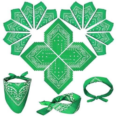 ILHSTY 60 Pcs Women Men Paisley Bandanas Bulk Unisex Bandanas Head Cowboy Scarf Necktie handkerchief Party Supplies - color: Green