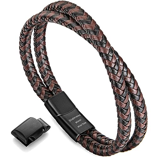 murtoo Mens Bracelet Leather Braided, Brown and Black Leather Bracelet for Men - color: Black-brown, size: 7.48"