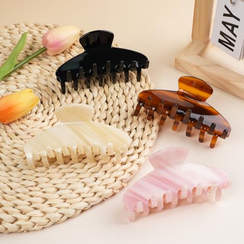 MAORULU Cute Claw Clip for Women – 4.3'' Large Acetate Hair Clips for Thick Thin Curly Long Hair, Durable Hair Clamps Non-slip Jaw Clip, Strong Hold, Stylish French Design (Solid Black) - color: Solid Black