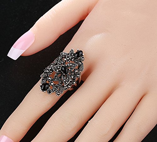 Women's Black Rings Vintage Rings Statement Rings for Women Band Marcasite Crystal Rings for Women - color: Silver1