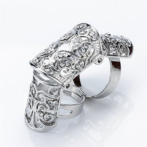 Szxc Jewelry Women's Crystal Double Full Finger Armor Knuckle Ring Adjustable - color: clear